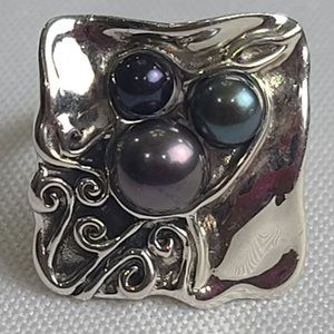 ✨HAGIT GORALI✨ Freshwater Peacock, Black, Grey Pearl Ring .925 Sterling QVC